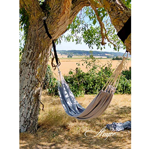image for Anyoo Single Cotton Outdoor Hammock Multiples Load Capacity Up to 450 
