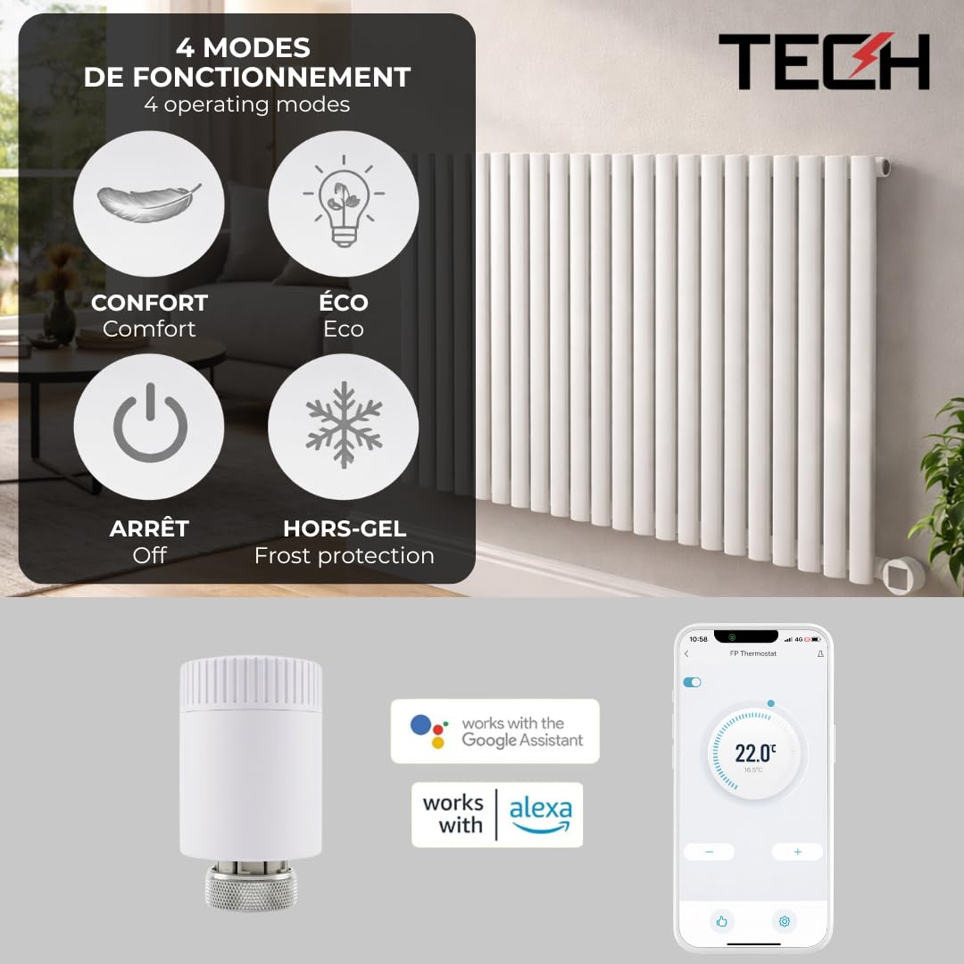 TECH Zigbee WiFi podłączony zawór termostatyczny do podgrzewacza wody - inteligentne sterowanie za pomocą aplikacji - wykrywanie otwartych okien - kompatybilny z Alexa Google - kwalifikujący się Prime