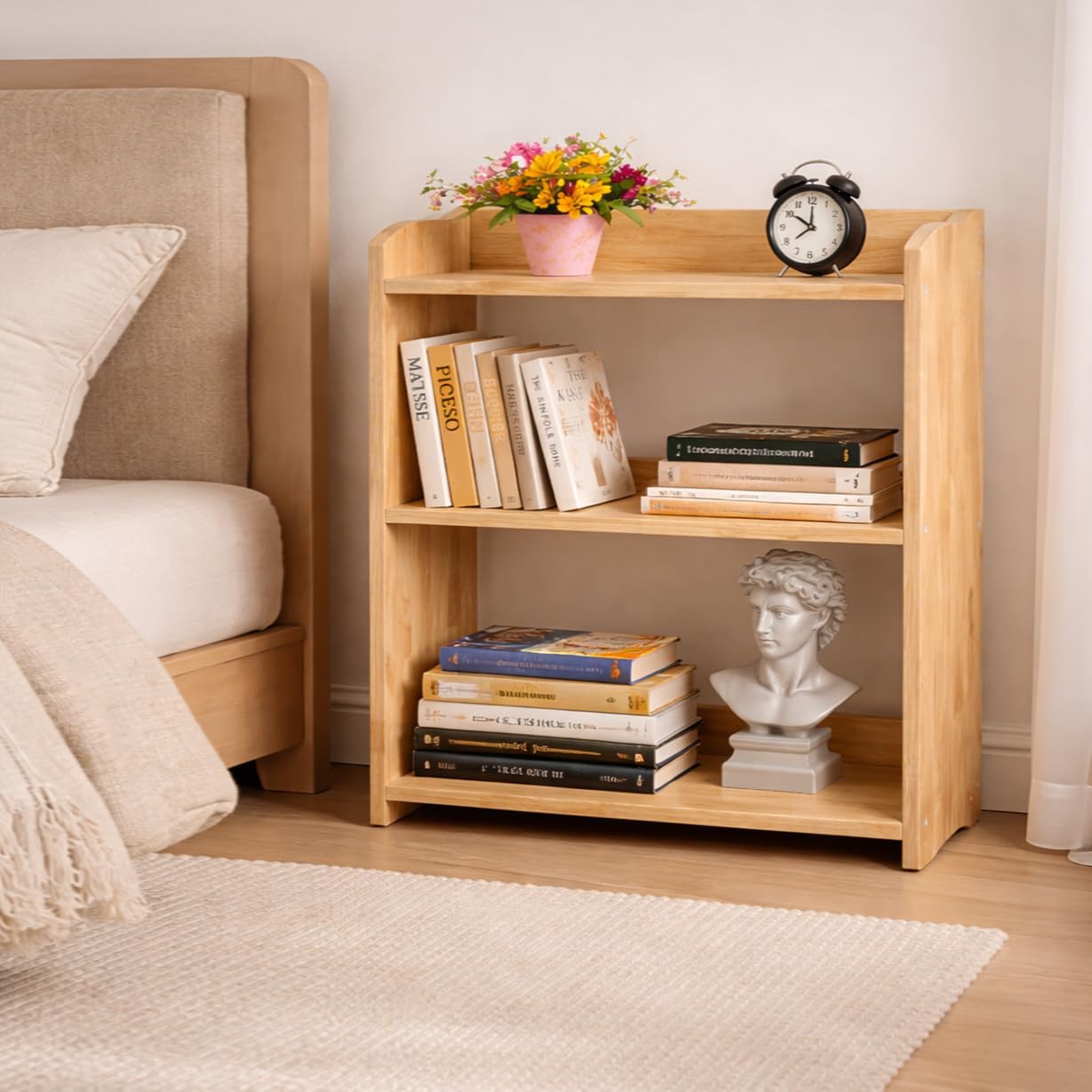 Bookcase by Natural Wood, Wooden 3 Tier Bookshelf, Small Wood Bookcase Storage Shelf, Open Shelf Organizer for Living Room, Bedroom, Office... (Natural, 3 Tier)