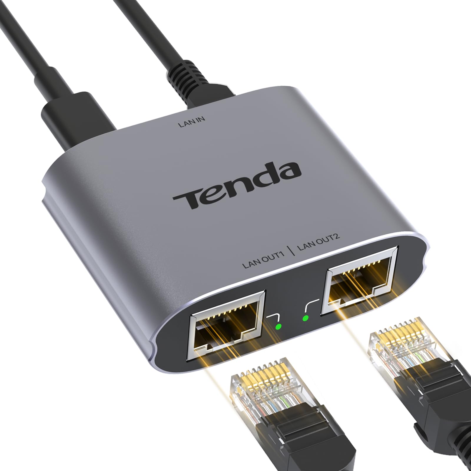 Tenda Gigabit Ethernet Splitter 1 to 2, 1000Mbps Internet Splitter, USB Powered, Plug & Play, RJ45 Splitter for Ethernet Cable Cat 5/5e/6/7/8, LAN Splitter for 2 Device Networking Switch (SG103M)