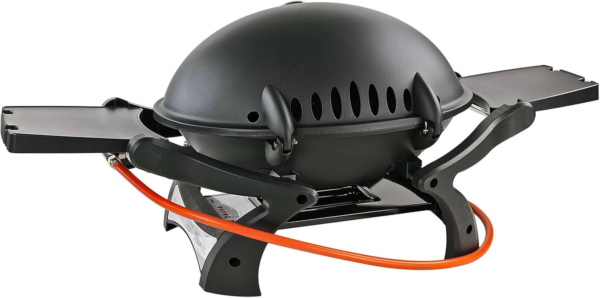 Manhattan stołowy grill gazowy (czarny) z rusztem żeliwnym (owalny, 48 x 36 cm), moc 3,5 kW, składane półki i termometr – grill na balkon, kemping i do aktywności na świeżym powietrzu