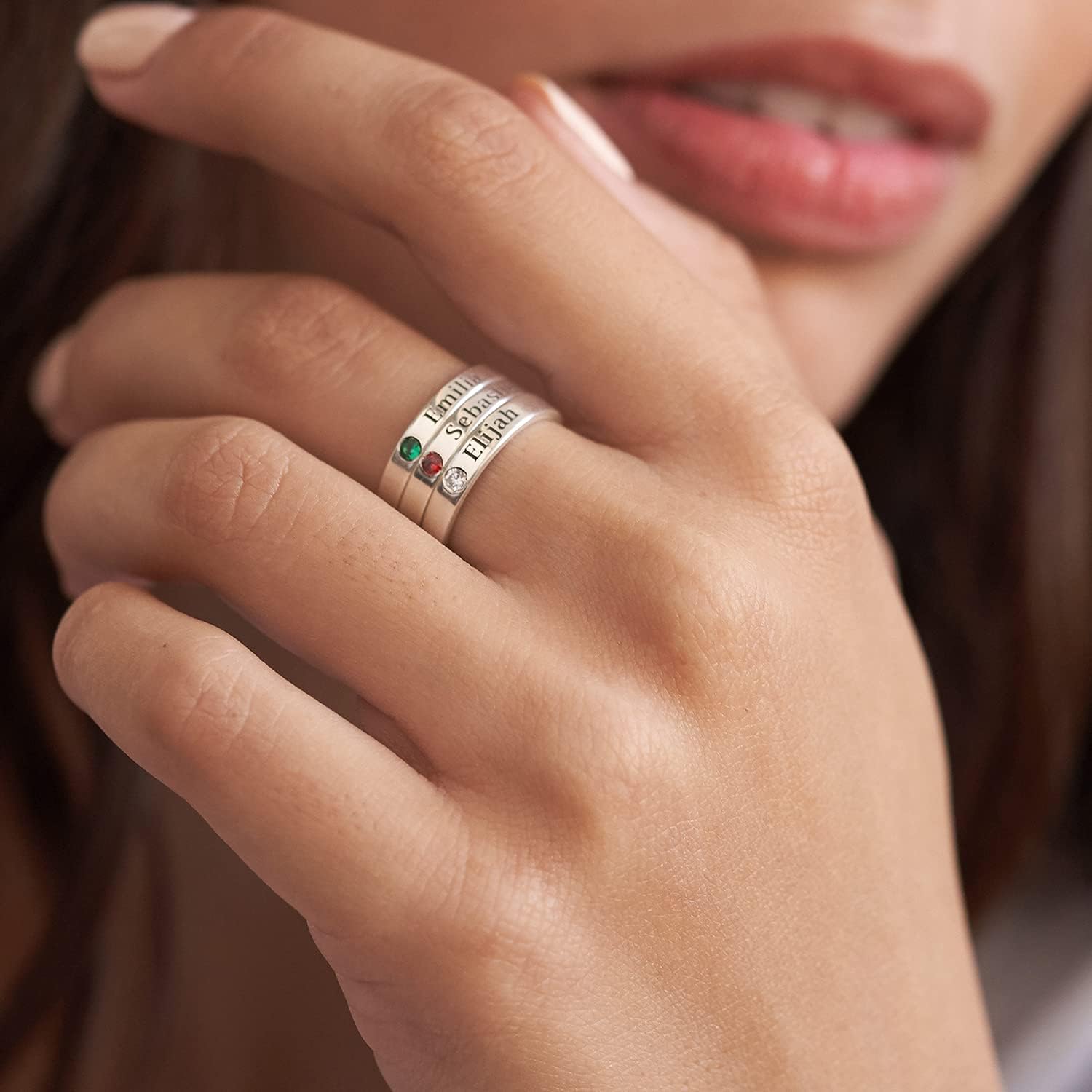MyNameNecklace MYKA - Personalized Stackable Engraved Ring for Women, Her, Mom - Custom any Name or Word- Sterling Silver, Gold Plated - Dainty Gift for Christmas, Mother's Day