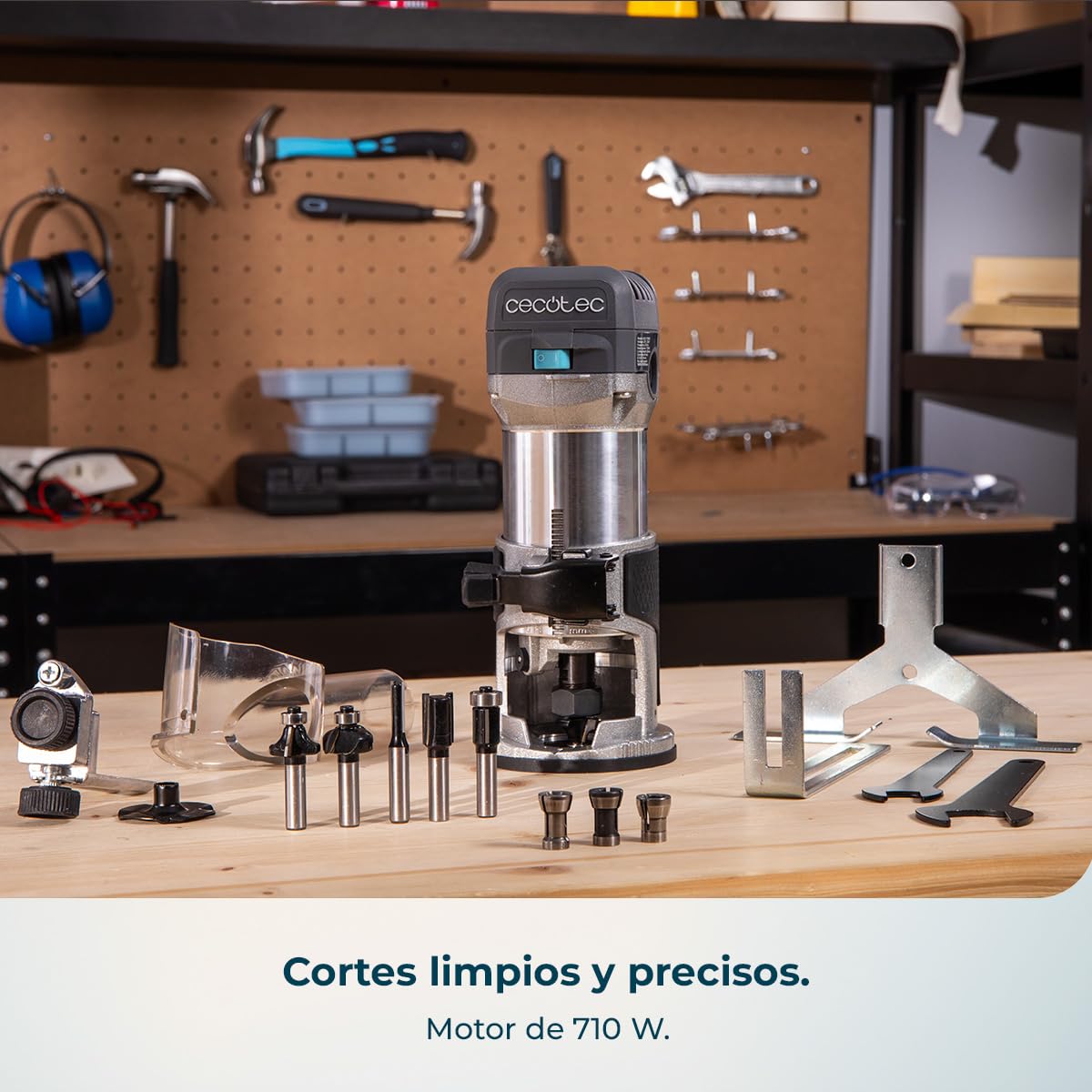 Cecotec Fresadora Eléctrica de Cable MultiShape 500. 710W, Incluye 5 Fresas y Cabezales de 6mm 6,35mm y 8mm, Velocidad y Profundidad Regulable, Cuerpo de Aluminio, Diseño Ergonómico, Tope Paralelo