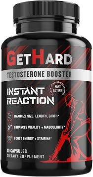 GETHARDTM Male Performance + MultiVitamins Maximize Size, Length, Girth | Testosterone Booster & Fast Acting Nitric Oxide Enhancer w/Ginseng & Maca Root +19 Ingredients