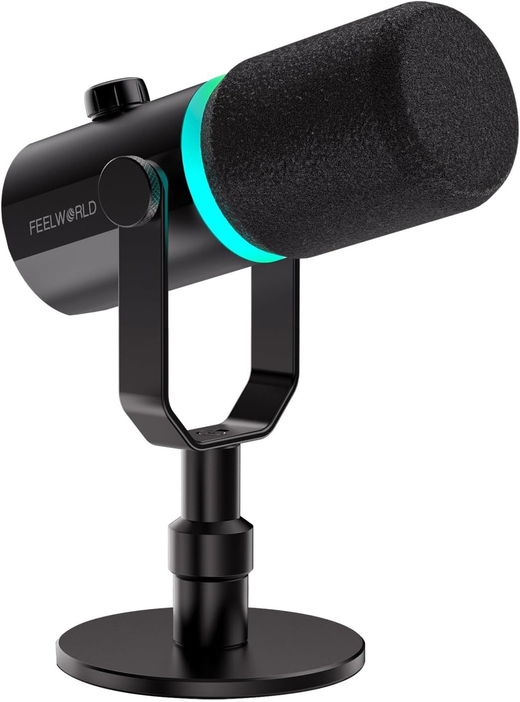 FEELWORLD PM1 XLR/USB Dynamic Microphone for Podcasting Recording Gaming Live Streaming with Vocal Voice-Over, Studio Metal Mic, RGB Light, Mute Button, Headphones Jack, Cardioid Polar Pattern