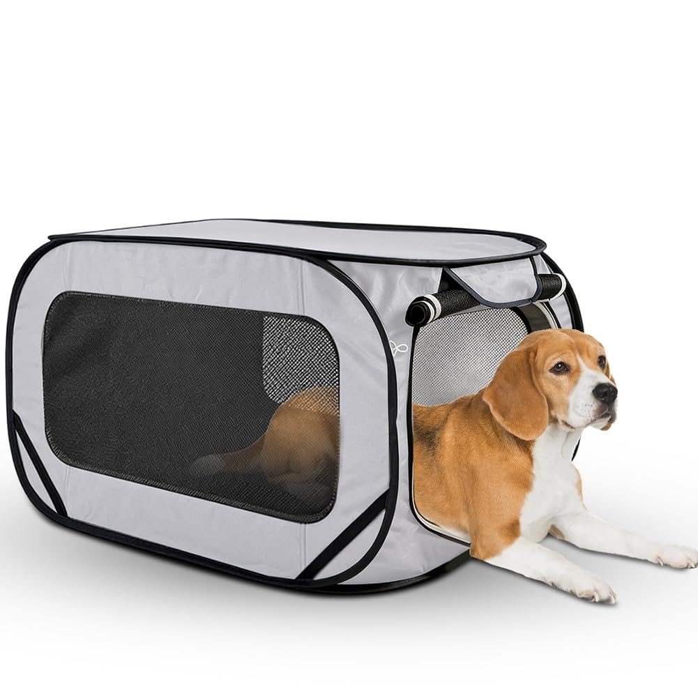 Trasportino per cani pieghevole, 92 x 52 x 52 cm, doppia porta pop-up, in tessuto Oxford, traspirante, robusto, trasportino per cani e gatti fino a 29,5 kg (grigio)