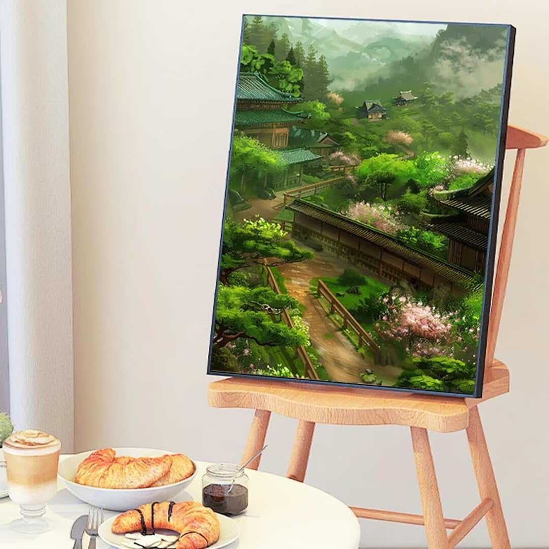 Colorare con i Numeri Adulti Dipingere per Rilassarsi, Contiene una Tavola Prestampata e un Tracciato che Guida l'Attività, Hobby per Adulti e Ragazzi - Misure Tavola 70x95cm Case Paesaggio L-B