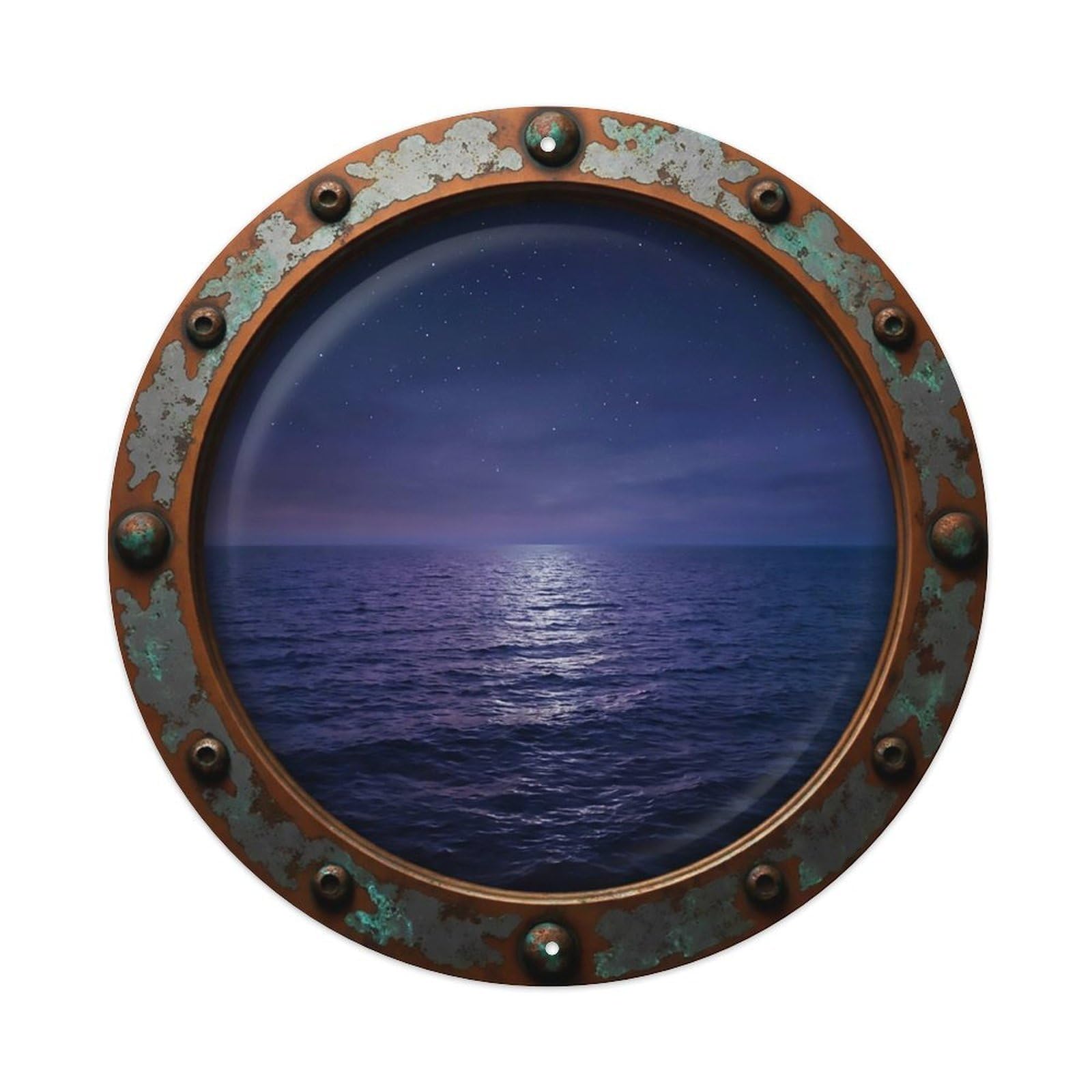 Vintage Porthole Indigo Night Nautical Window View Metal Tin Sign