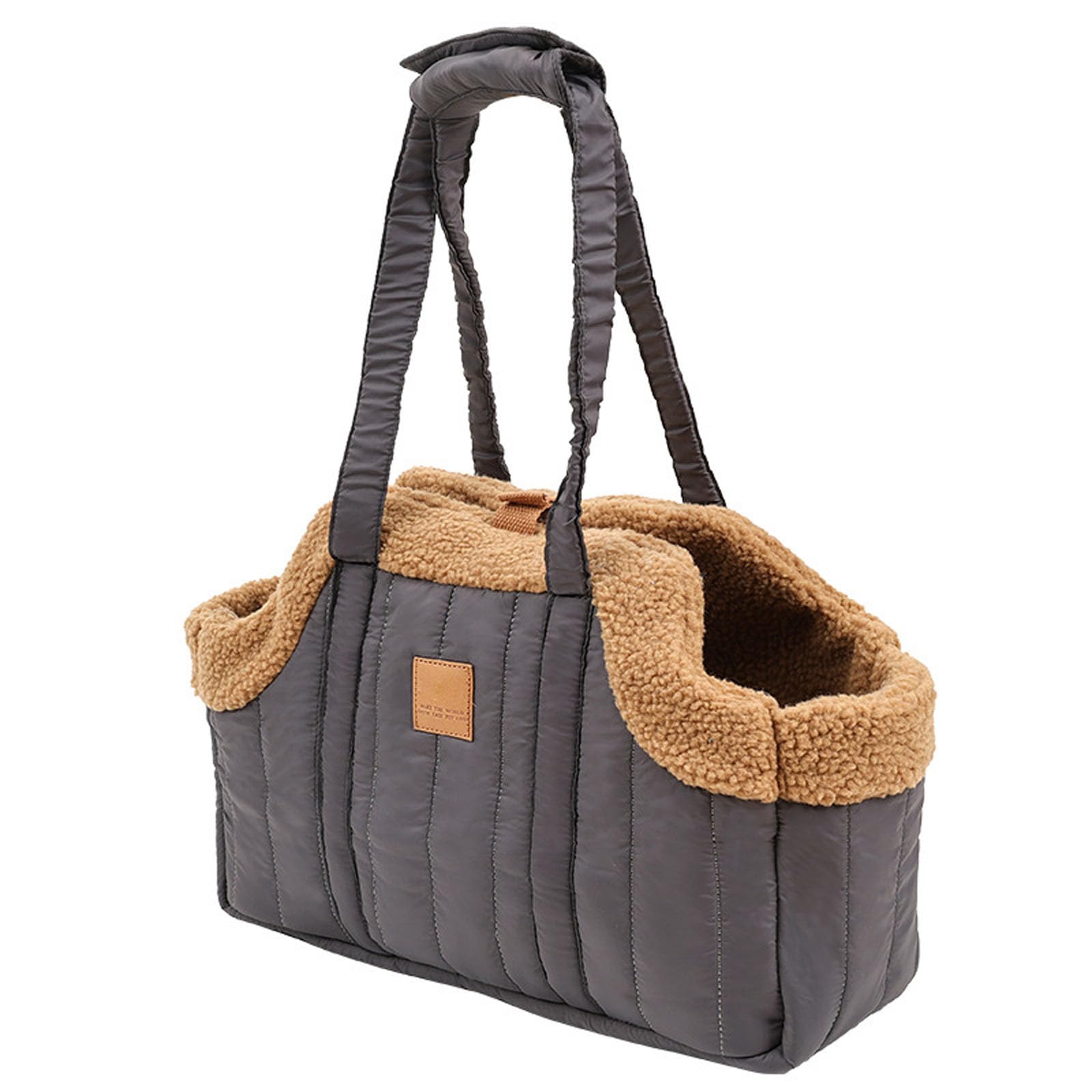 Pet Supplies Small Dog Purse Winter Fleece Warm Tote Bag With Secure Harness Clip For Puppy Travel Handbag For Shopping Hiking Walking (Grey, 38x14x27cm)
