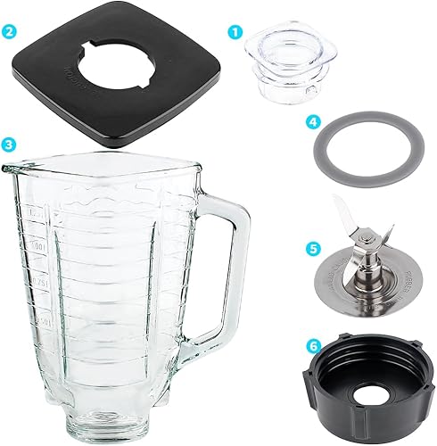 Miniatura 2 de Piezas de repuesto de 5 tazas con tapa cuadrada de vidrio con cuchilla, compatible con licuadora Oster Classic Series y licuadora Osterizer