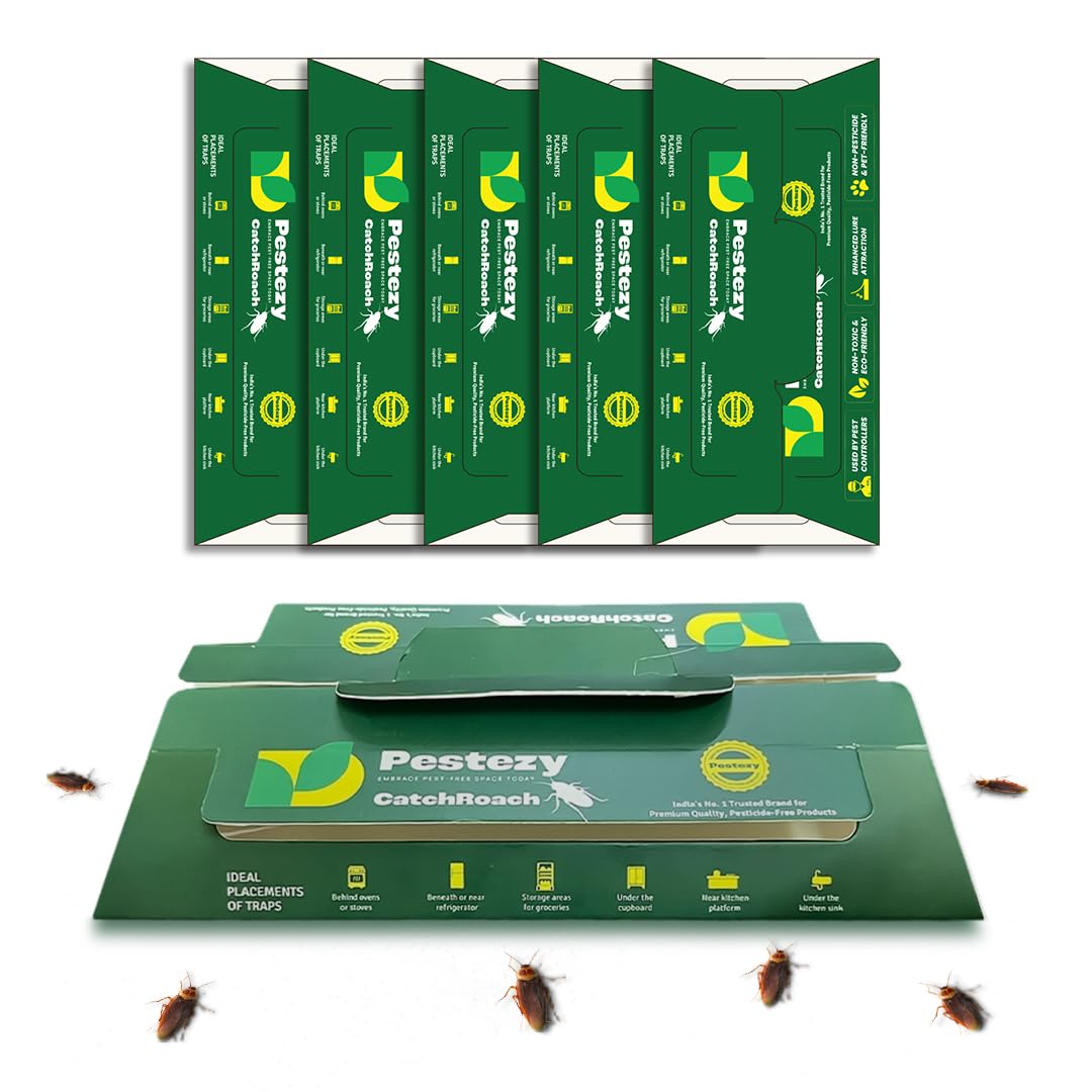 Pestezy CatchRoach India's No1 Cockroach Trap |Eco-Friendly, Non-Toxic| Pesticide Free Sticky Glue Traps for Effective Cockroach Control |Best use for Kitchen, Room, Office & Houses (Pack of 5)