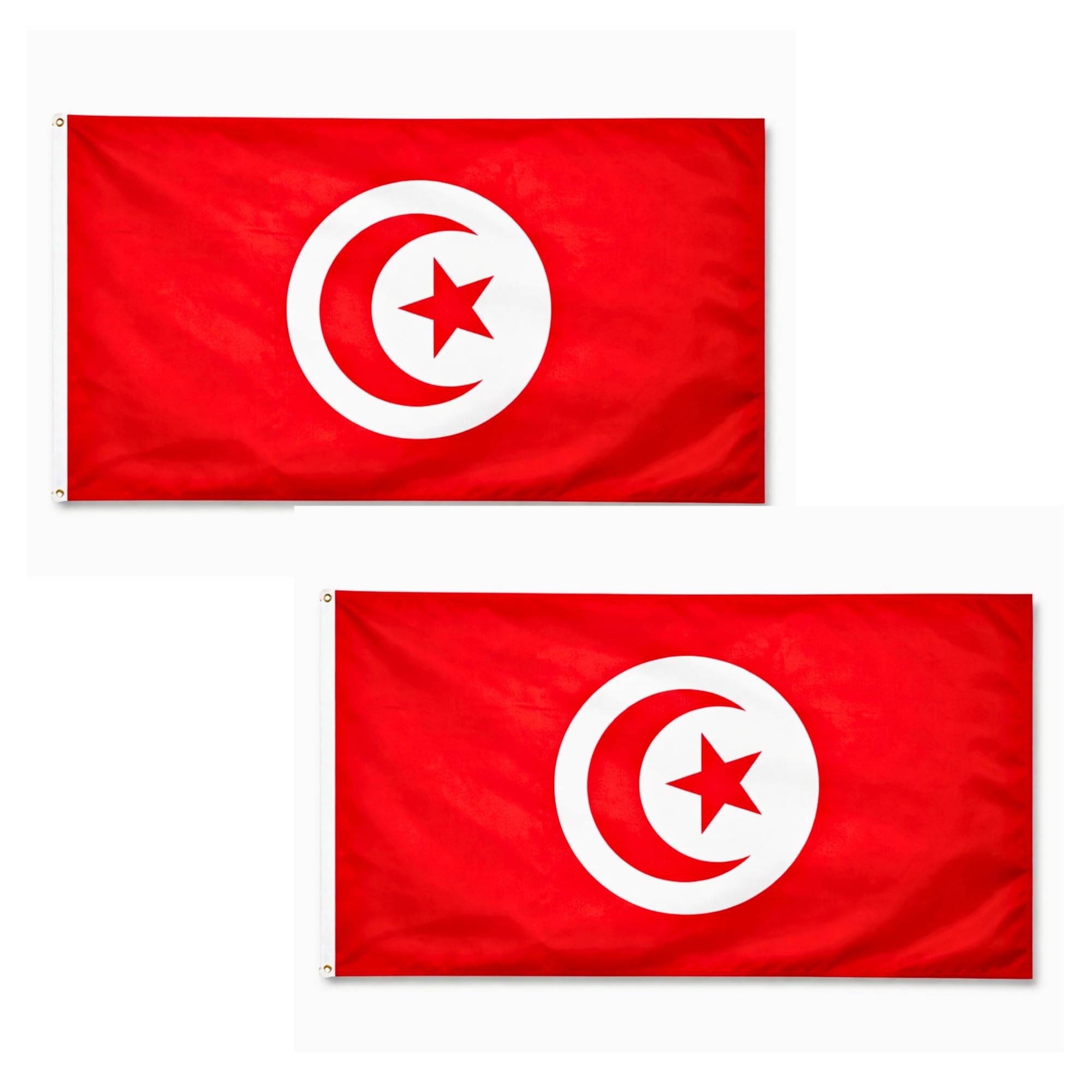 2 Pcs Tunisia Flag 5ft x 3ft with Brass Eyelets – Polyester Tunisian Flag Banner for Football Matches, Fan Zones, Home & Garden Display — image 1