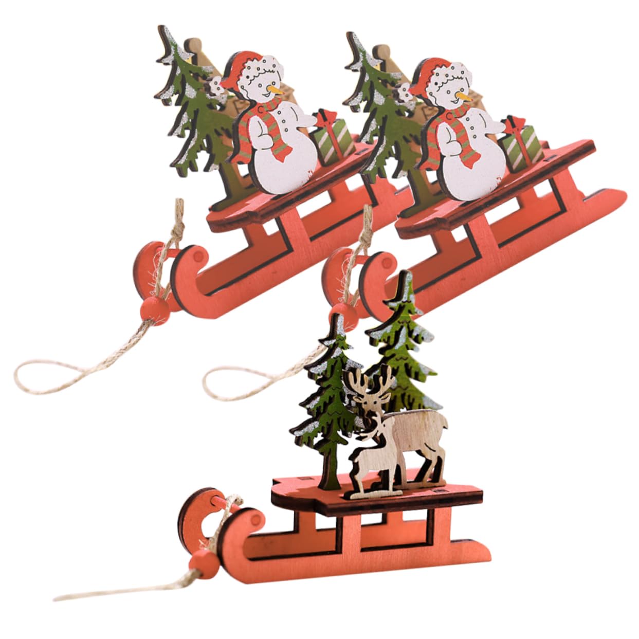 Garneck 3pcs Wooden Christmas Sleigh Miniature Sleigh Xmas Hanging Mini Sled Ornament Santa Ornament Santa and Christmas Xmas Pendants Boxwood