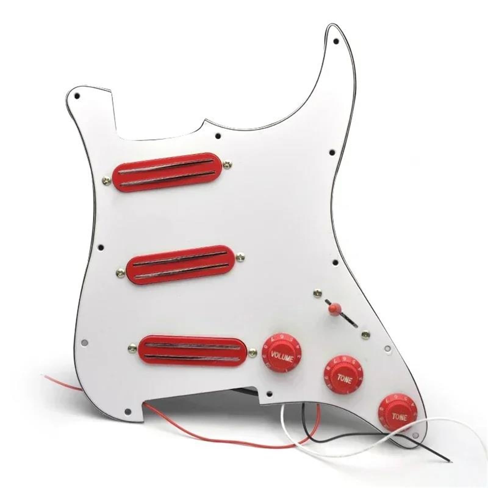 Części Pickguardów Do Gitary Elektrycznej Pickguar SSS Z Okablowaniem | Gitara elektryczna D Mini Humbucker 9K/9K/9K, załadowana, wstępnie okablowana płyta Scratchplate, czarna(Red-WH pickguard)
