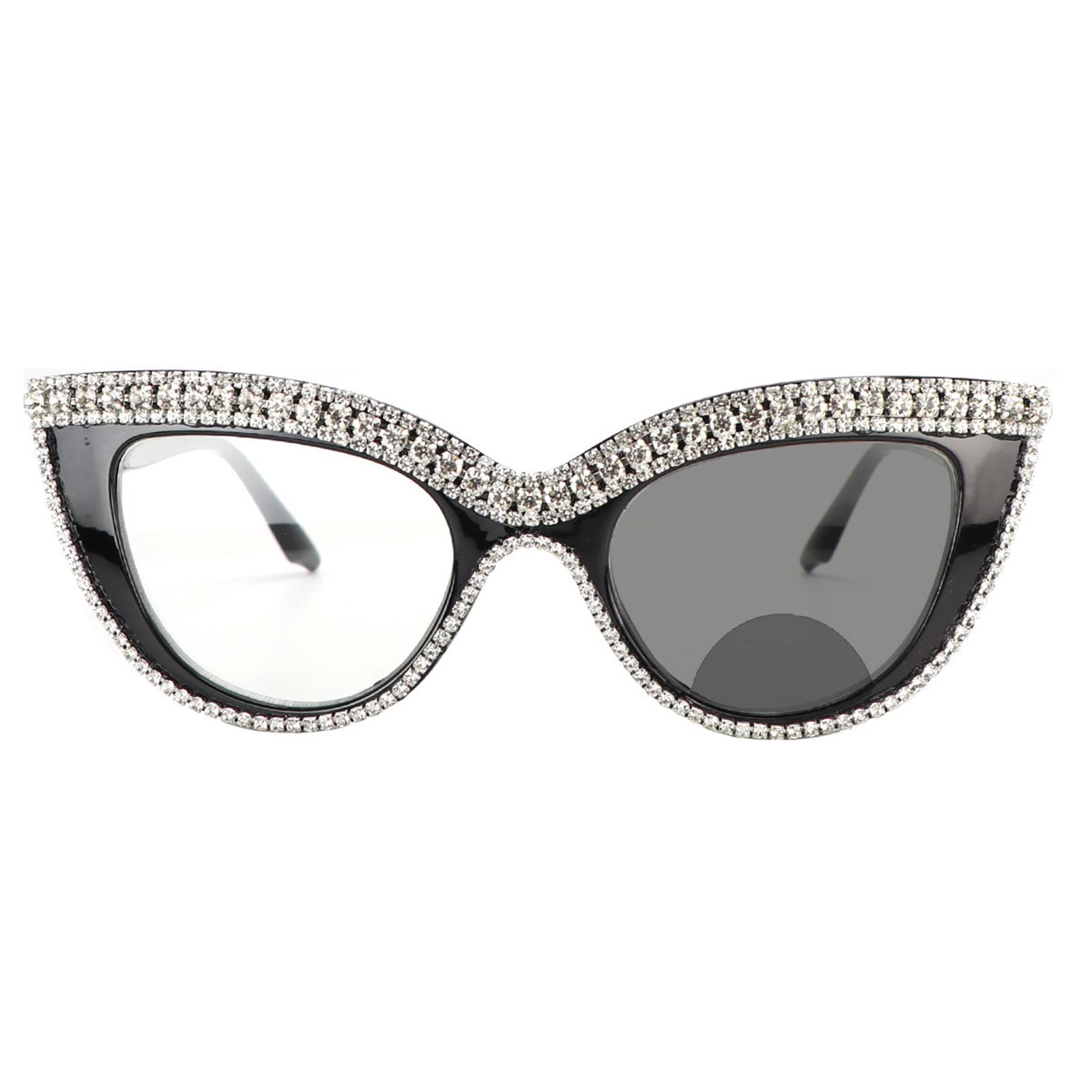 outdoor Bifocal Reading Glasses For Women with Rhinestone Transition Photochromic cat eye Sunglasses Reader U400