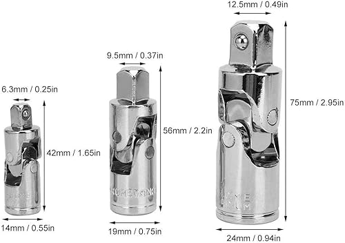 Miniatura 6 de Juego de 3 adaptadores de enchufe universal de acero templado de 14 pulgadas 38 pulgadas 12 pulgadas Kit de enchufe giratorio herramientas manuales