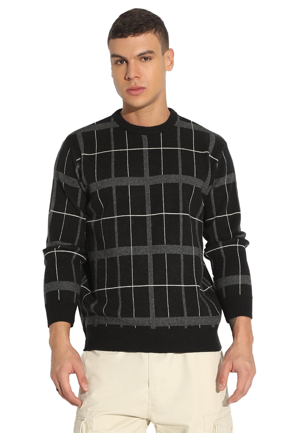 showoffff Edition Men's Checked Black Ribbed Pullover-LBR-2505_Black-picture-15