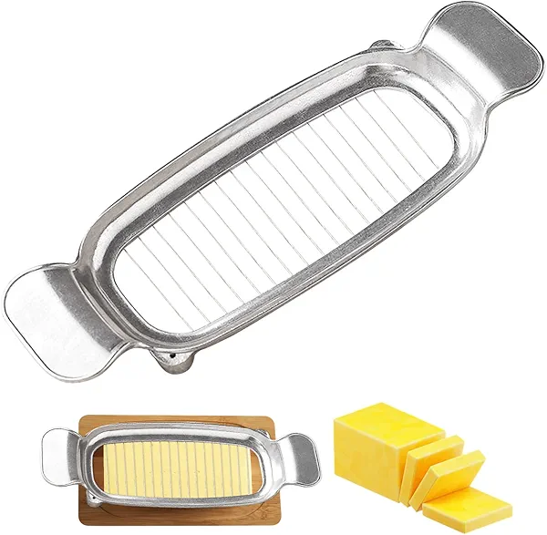 Butter & Cheese Slicer Cutter, Stainless Steel Wire Cheese Slicer, Safe for Food Contact, Multipurpose Handheld Butter Cutter for Block Cheese, Butter, Soft Fruits, and Dishwasher Safe