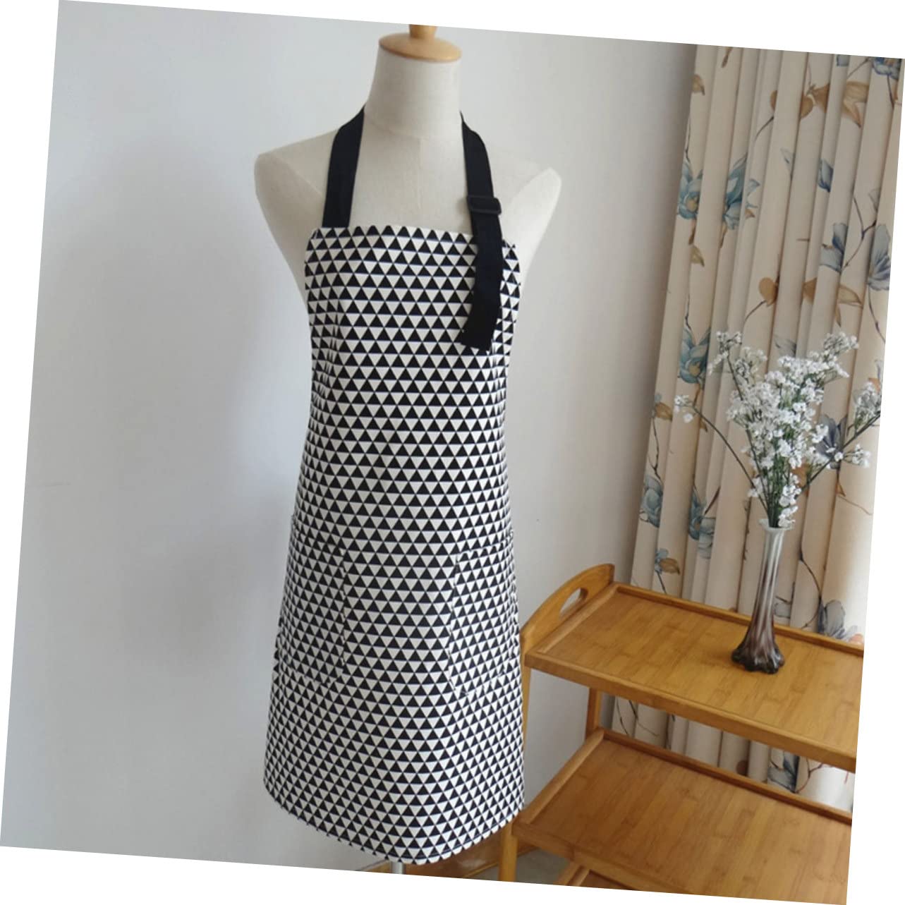 COLLBATH 5piezas Delantales De Cocina Ajustable Forma De Triángulo Con Pockets y Accesorios Negro Delantal Manopla De Horno Servilletas