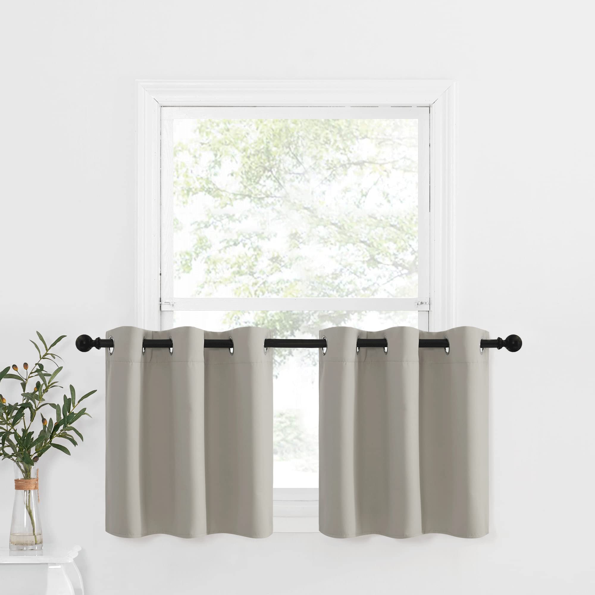 NICETOWN Kitchen Valances for Half Window, Farmhouse Grommet Window Tiers for Living Room, Room Darkening Country Small Curtains for Bathroom (Natural