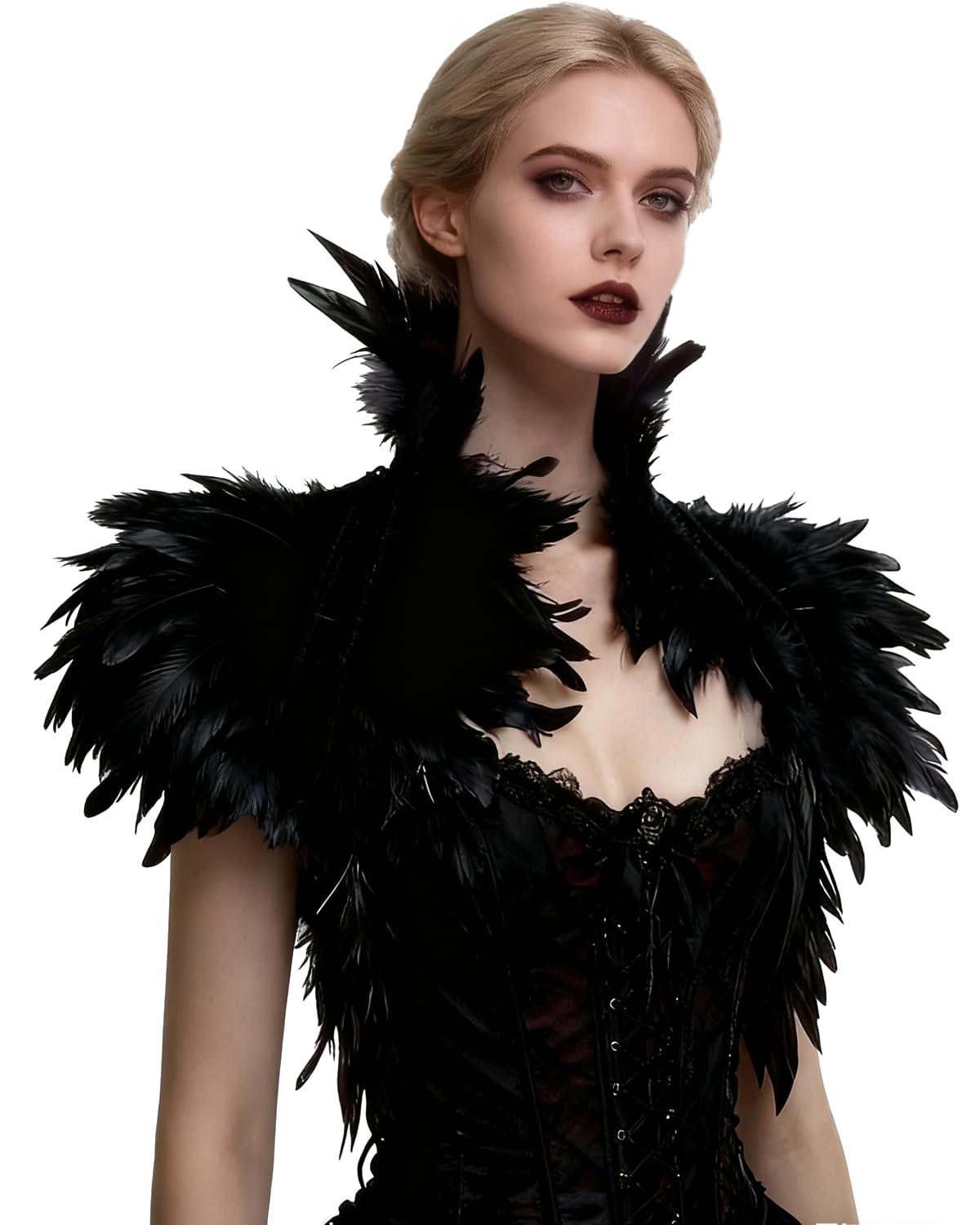 keland Victorian reale natürliche Feder Shrug Schal Schulterumhang Cape Gothic Kragen Halloween-Kostüm