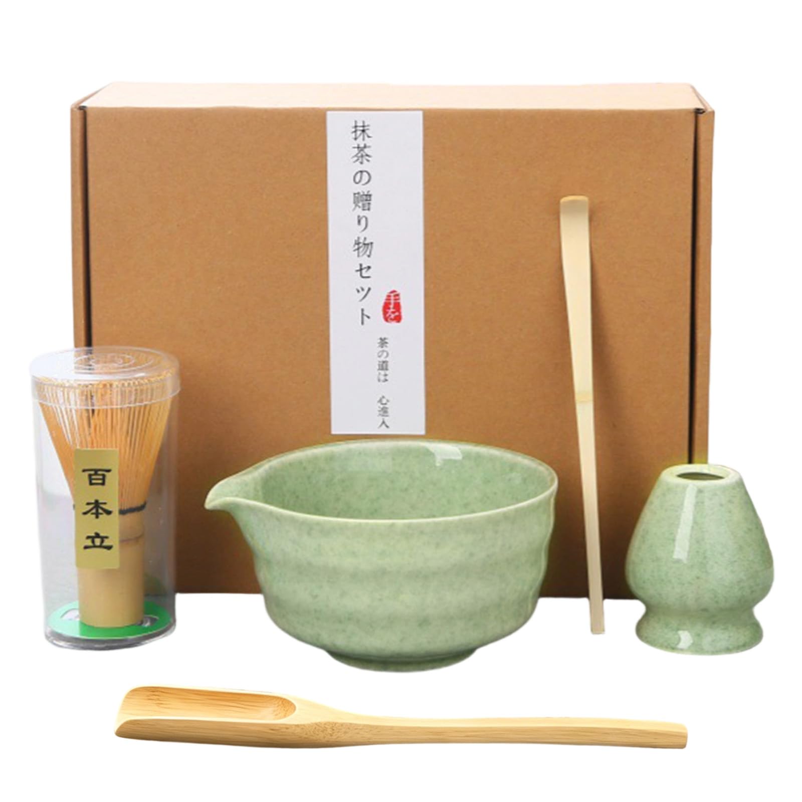 Fouet Bambou Matcha et Cuillère Céramique Bol Set Complet