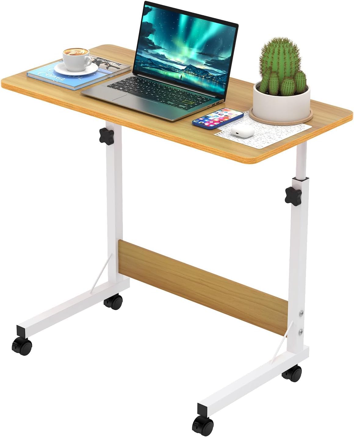 Mesa Auxiliar con Ruedas, 80x40 cm Mesa para Ordenador Ajustable en Altura 69-90 cm, Mesa Plegable, Mesa Auxiliar portátil para sofá Cama, Mesa de Ordenador Portatil