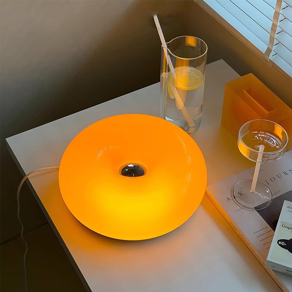 Modern Wandleuchte in Orange Donut Lampe Glas LED Wandlampe mit Stecker Touch Dimmbar 3000K-6000K Rund Nachttischlampe mit Kabel Wand Nachtlicht Donut Tisch Lampe für Wohnzimmer Esszimmer Schlafzimmer