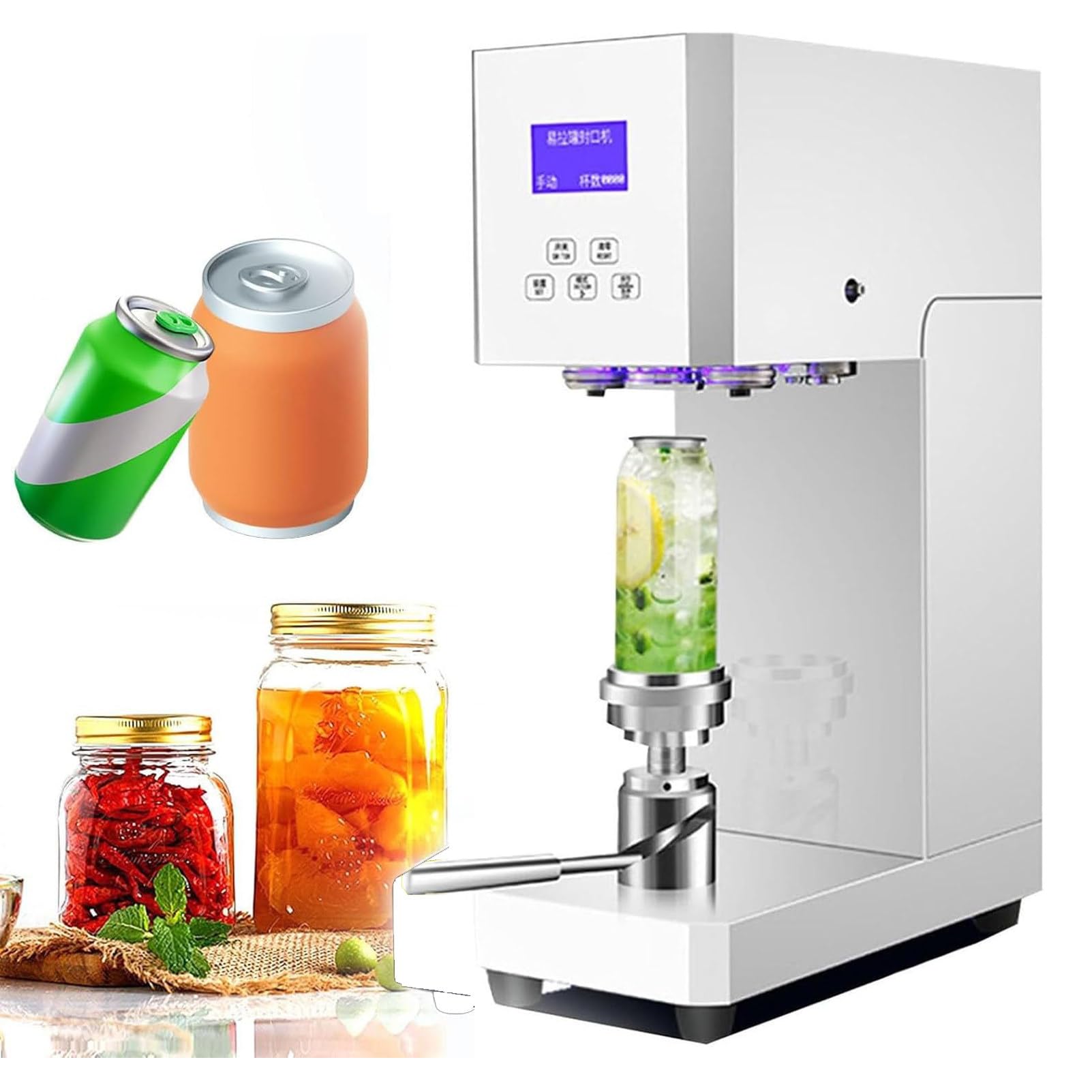 Ofyphth Commercial Automatic Can Sealer Machine, Electric Canning Machine, 2.4-6.7 inch Height Adjustable, Ideal for Home Cafe Restaurant & Beverage. White