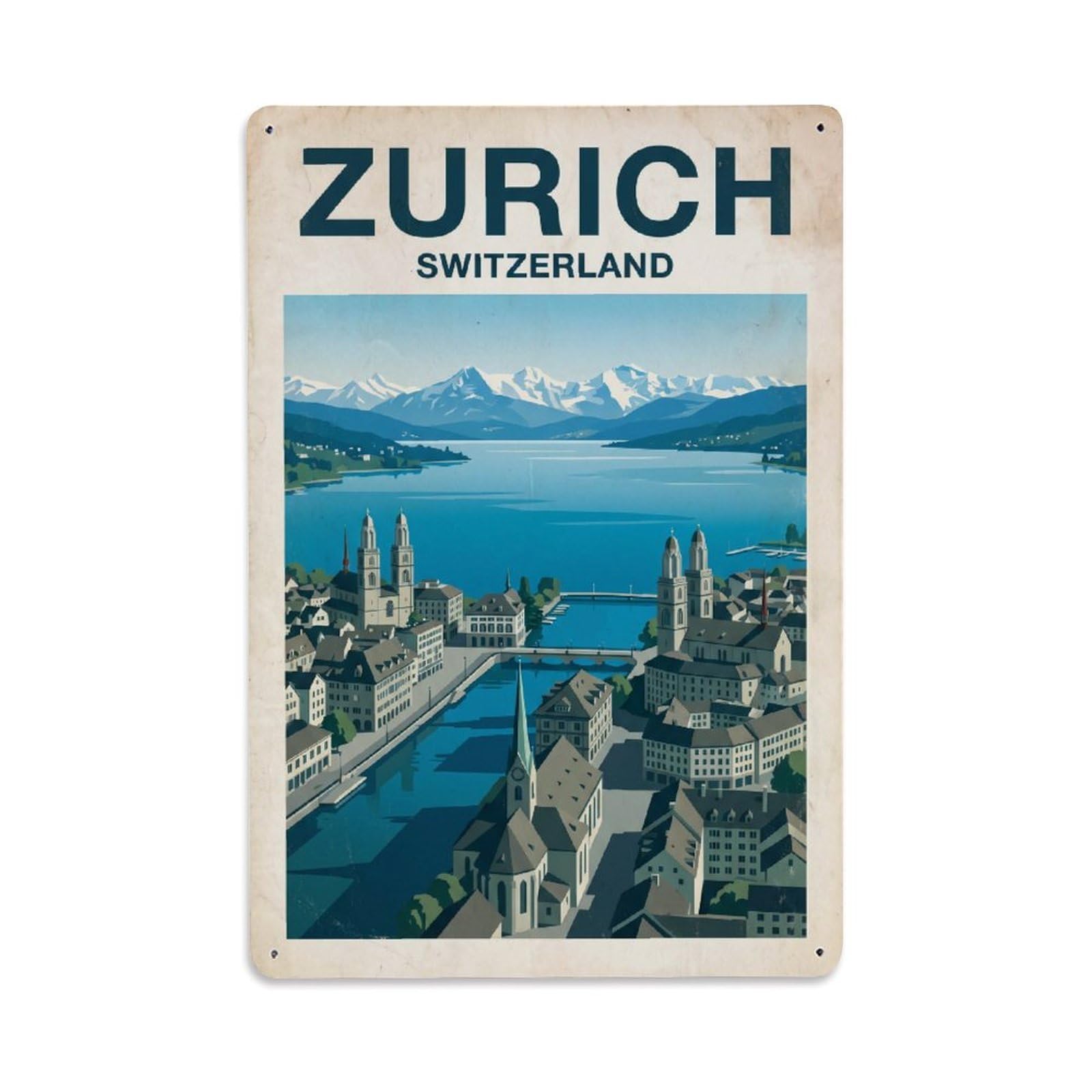 Fqcyn Style Metal Tin Sign Vintage Travel Switzerland Zurich