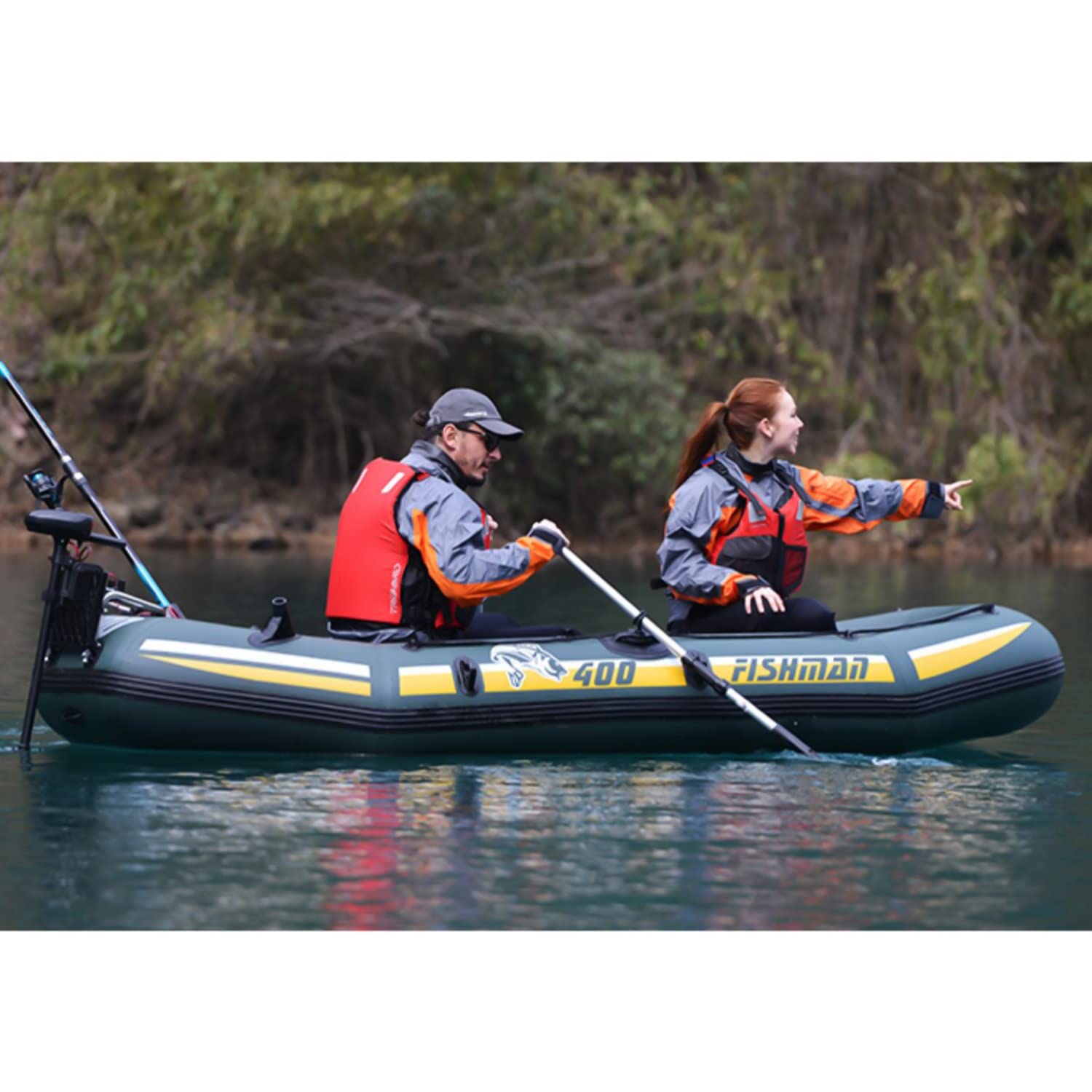 YUEWO Inflatable Boat, PVC Fishing Kayak 1/2 Person Inflatable Raft Boat Thicken with 2 Paddles for Fishing Lake Touring (2-Person)