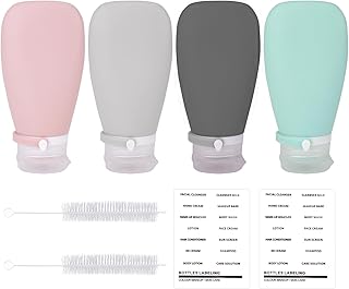 4 Pack Travel Bottles for Toiletries, Silicone Travel Containers, Refillable Shampoo and Conditioner Bottles, Squeezable Travel Liquid Containers with Leak Proof Bandage (90ml)