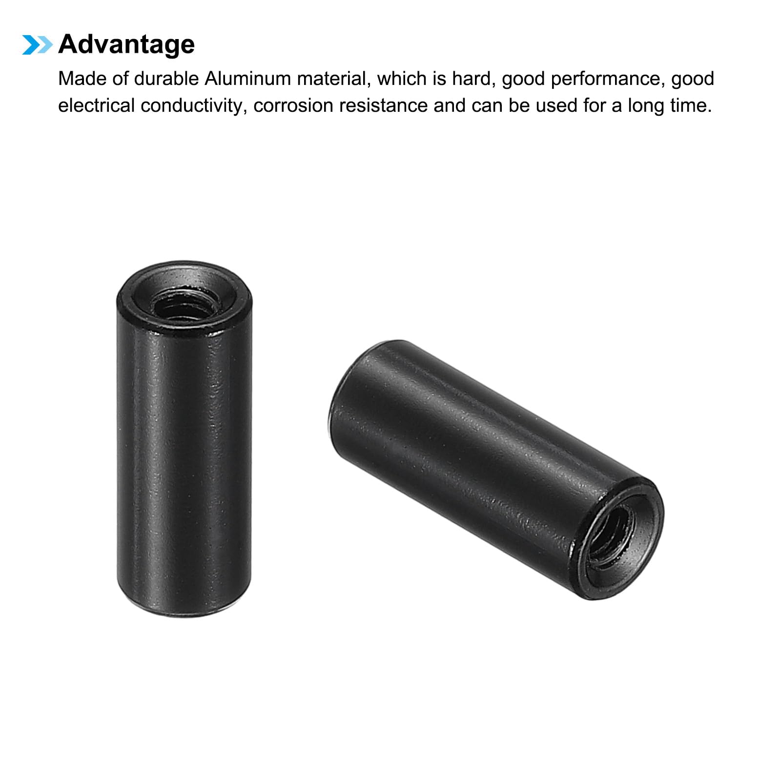 PATIKIL 6pcs M3 Metal Threaded Standoff Spacer Nuts, Round Aluminum Spacers Female Coupling Screws, 1/8" ID x 1/4" OD, Black 3x6x15mm - Image 4