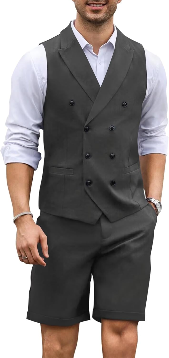 Men's 2 Piece Suits Slim Fit Wedding Suit Set Groomsmen Beach Vest Shorts Set Casual Waistcoat Set for Men
