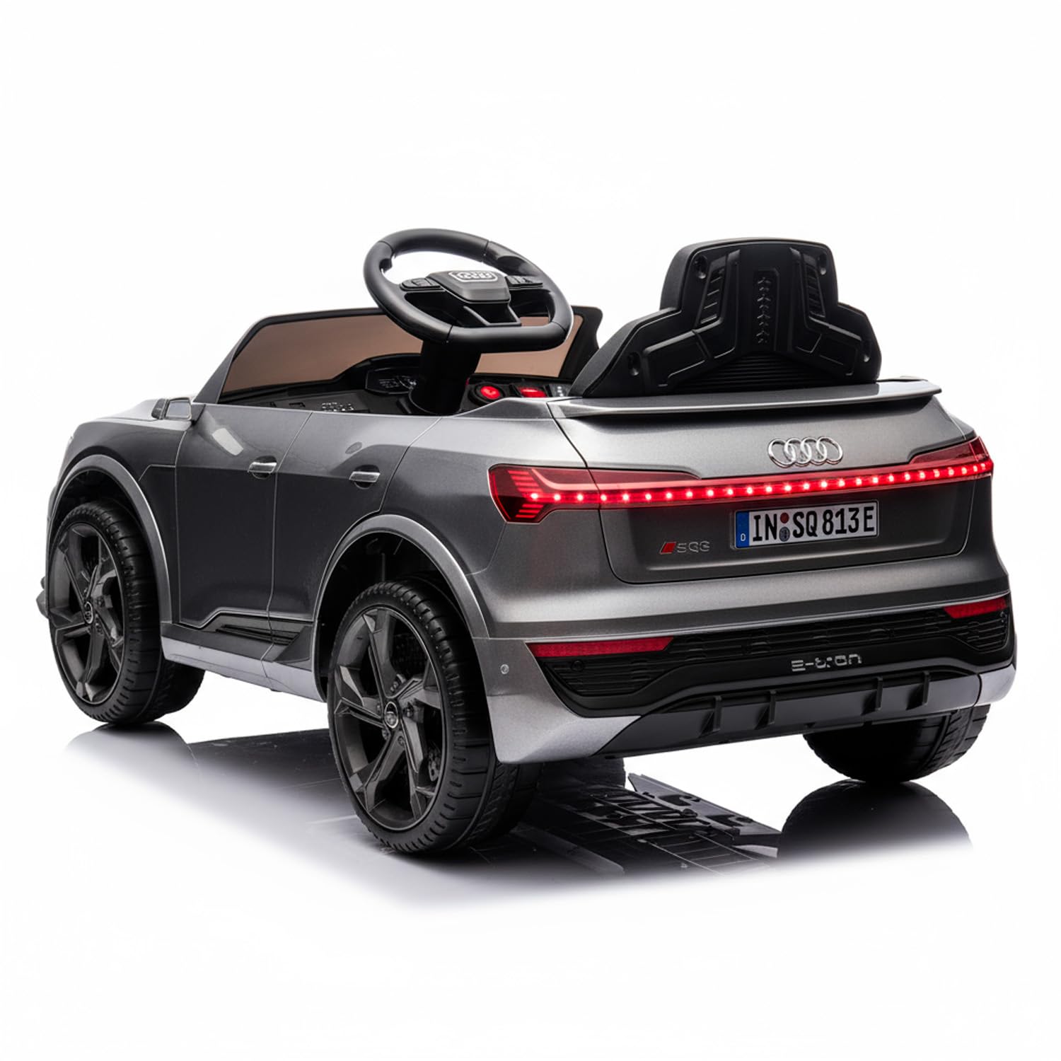 BRICOZONE Auto Elettrica per Bambini Audi SQ8 E-Tron 12V con Telecomando Parentale Soft Start Sedile in Pelle Ruote EVA Luci LED MP3 Porte Apribili Grigio