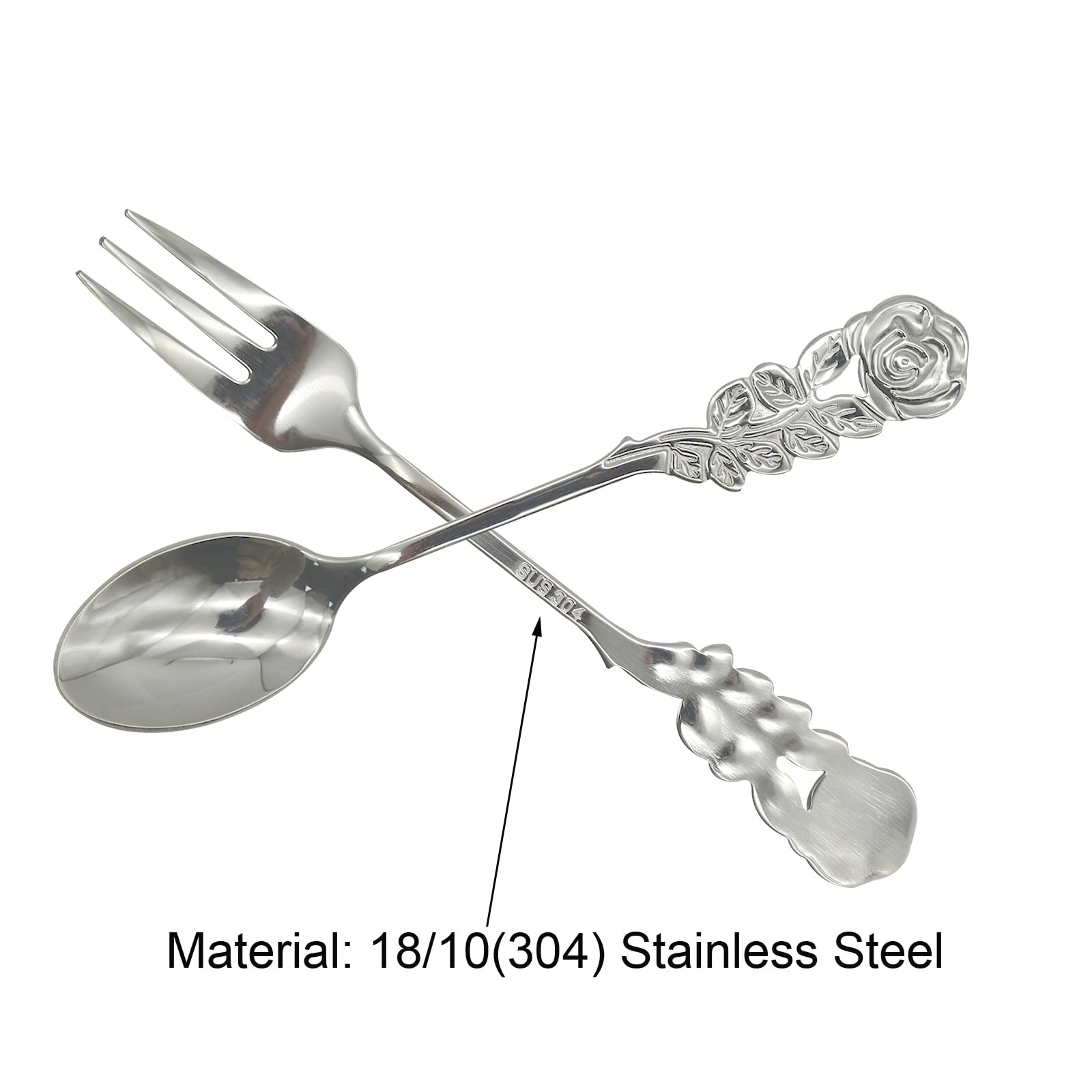 Amazon.com | Pinenjoy 8Pcs Rose Handle Spoon Fork Set 4.72inch 18