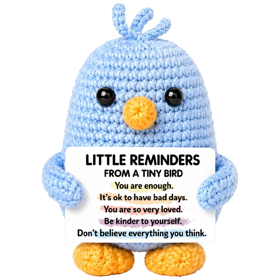 Pájaro de ganchillo positivo: peluche de aliento hecho a mano y regalo para mujer