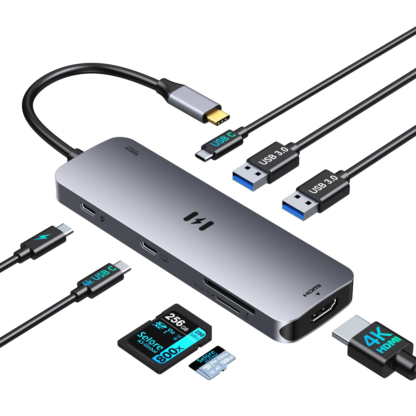 Selore USB-C Hub HDMI Adapter 8-in-1 USB-C Video Hub 4K@60Hz USB-C Dongle