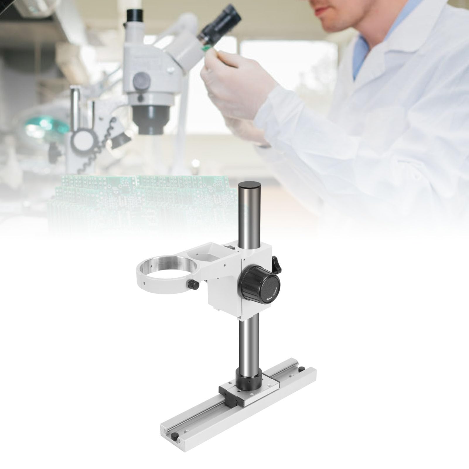 Mikroskop-Gleitschiene, Verstellbarer Mikroskopständer aus Metall mit 300 Mm Säule, 295 X 60 Mm Basis, 360-Grad-Halterung für Kamera-Reparatur-Laborinspektion
