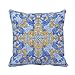 Taie Coussin Andalousie Azulejos Portugais Aquarelle Bleu Motif Porcelaine Aquarelle Arabesque Taie d'oreiller Doux Housse d'oreiller Rétro Housse De Coussin pour Jardin, Lit, Canapé, 45X45Cm