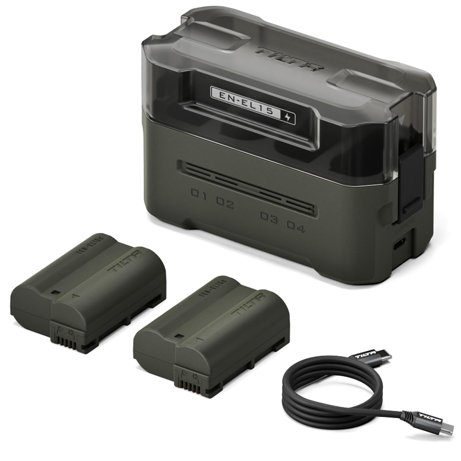 Ensemble de Batteries et Chargeur EN-EL15C, 2 Batteries 2400 mAh et Chargeur Rapide USB-C PD 45W à Quatre canaux, Compatible avec Nikon ZR, Z8, Zf, Z7, Z6, Z5, D850, D810, D750, D610,TBC-EL15C-A-GN