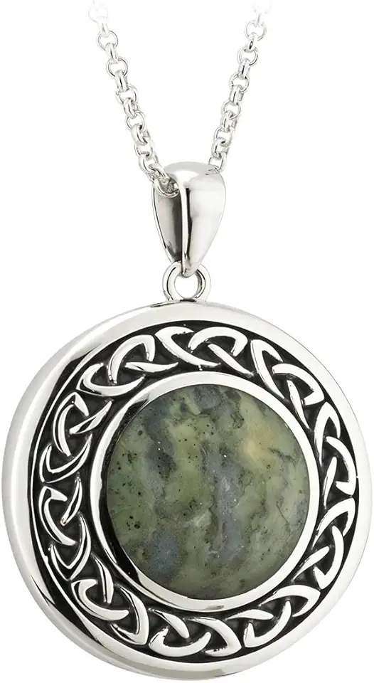 Biddy Murphy 925 Sterling Silver Celtic Weave Connemara Marble Pendant Necklace for Women, Black Patina Detail, 7/8", 18" Inch, Traditional Irish Jewelry, Imported from Ireland