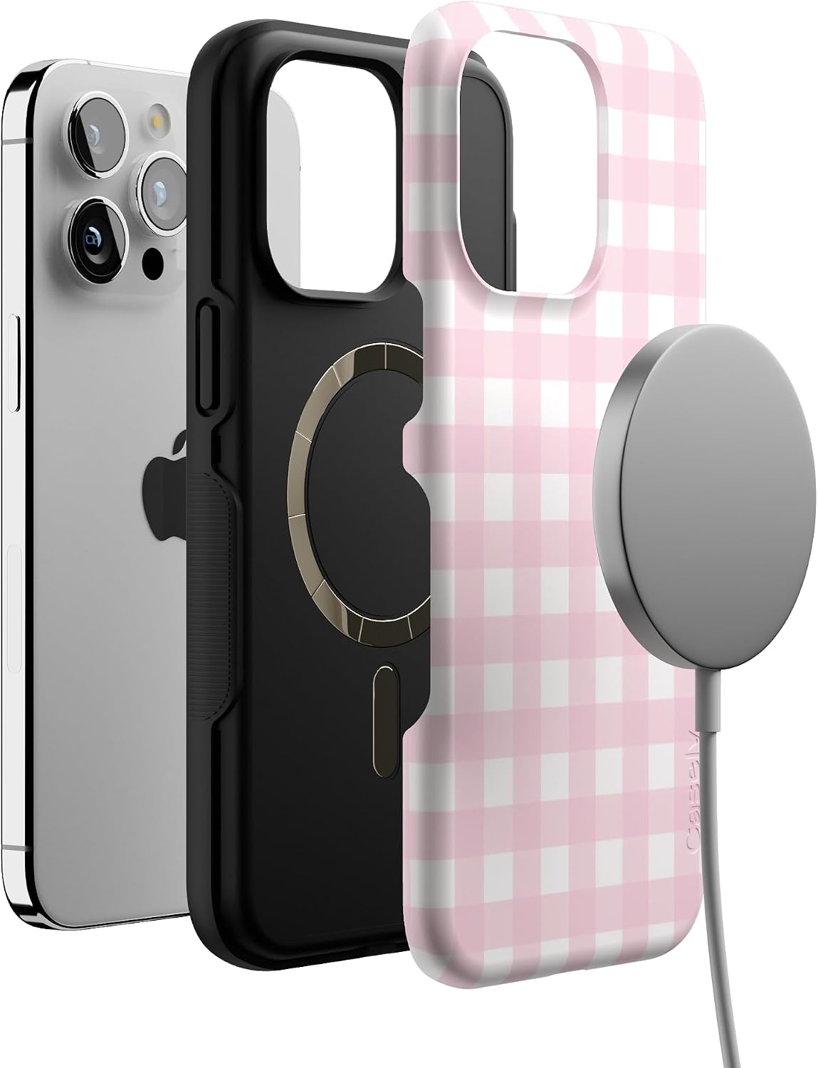 Casely iPhone 15 Pro Max Case | Pink Plaid | Sunday Best | Bold Protective Design | Compatible with MagSafe
