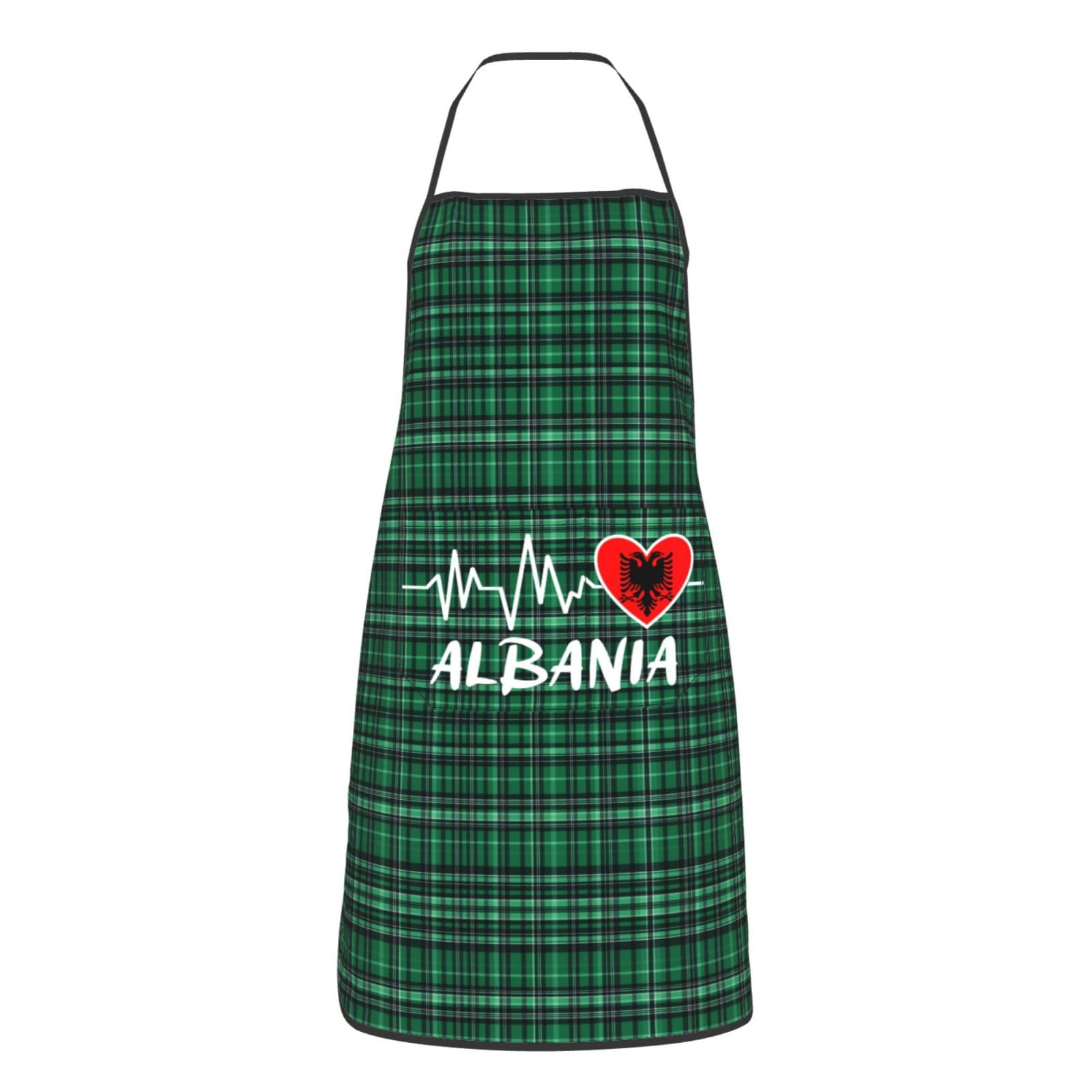 nopicsn Albania Heartbeat Apron for cooking with Pockets Women Men Kitchen Chef Funny Aprons