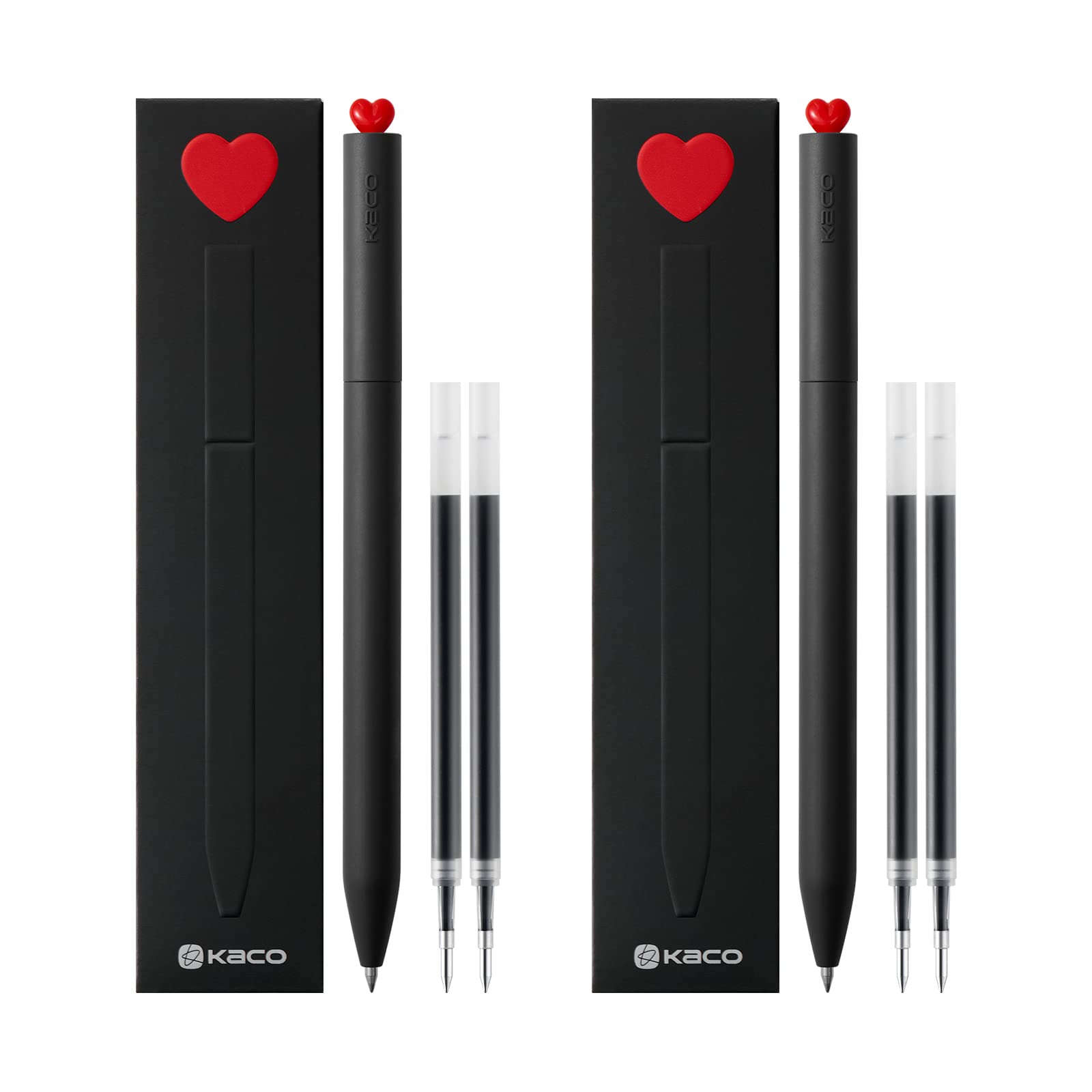 Kaco FIRST Gel Ink Pens, Pack of 2 Pieces Cute Heart Pen Set with Extra 4 Black Refills-image-13