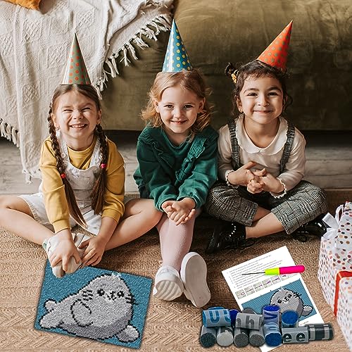 Image of YP Latch Hook Kits for Kids Adults DIY Rug Tapestry Kits with Printed Canvas Embroidery Kits Festival Gifts Home Decoration (Whale,14.2inch X 9.8inch)