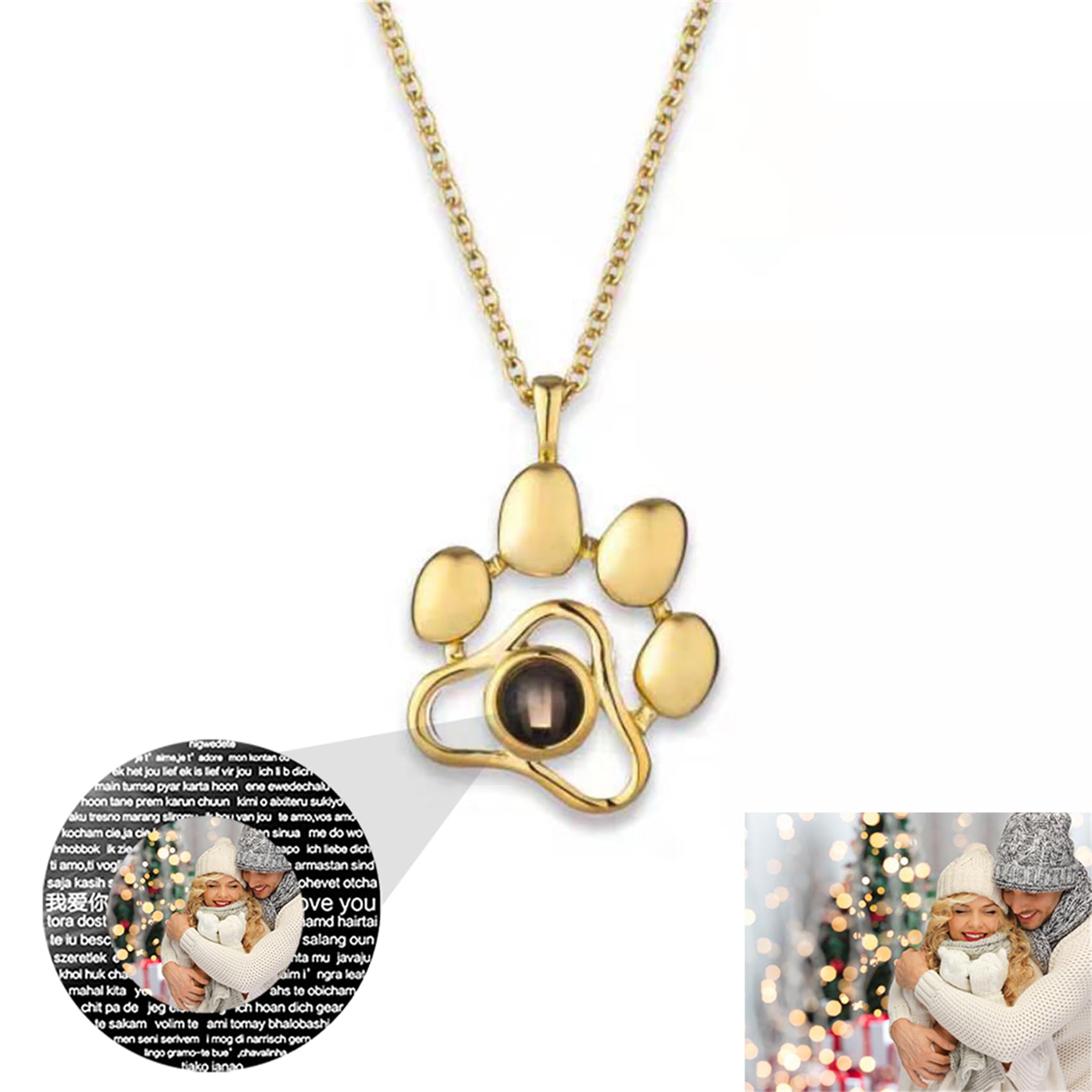 Collana personalizzata con proiezione di immagini per donne Collana d'argento I love you 100 languages