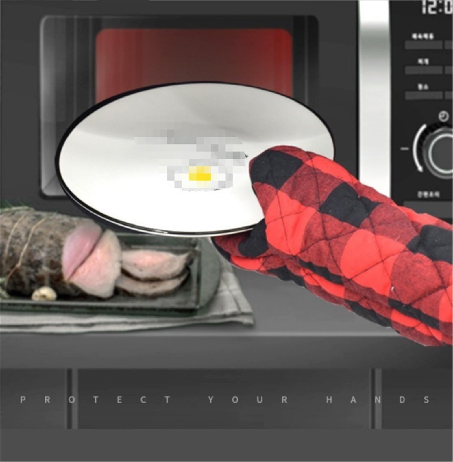 Gants de Cuisine Mitaines De Four Doublées De Coton Doux, Adaptées À La Cuisson Au Micro-Ondes Manique(Black)