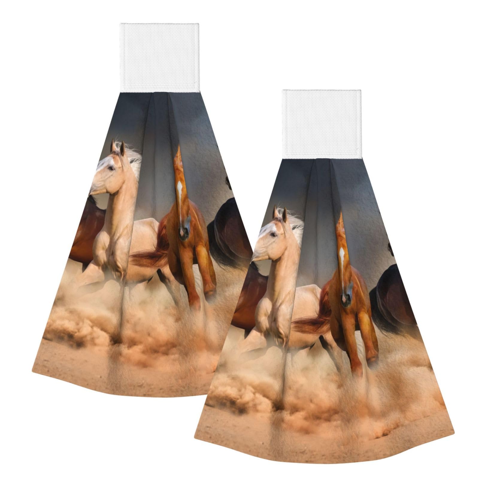 DOPKLNA Horse Running, 2 Pcs Hanging Coral Fiber Hand Towels for Bathroom, Absorbent Kitchen Towels