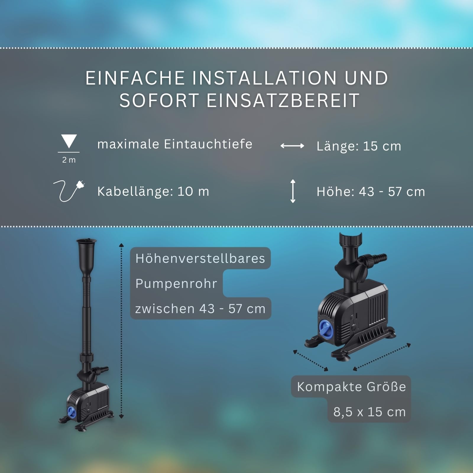 MAUK® LED Springbrunnen | Teichpumpen Set 25W mit Farbwechsel-Ring | 1500 L/h Wasserspiel für Garten & Teich – 1,80m Fontäne, 3 Düsenaufsätze, 360° Rotation & 25° verstellbar, Schutzart IPX8